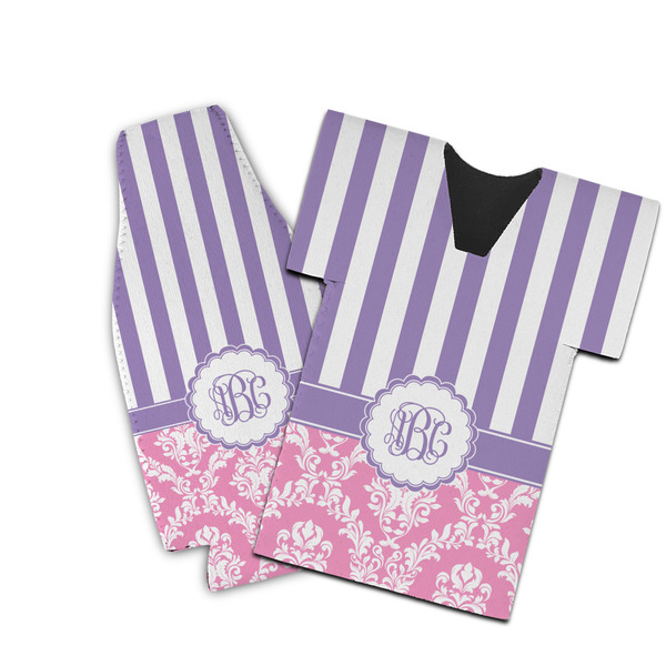 Custom Pink & Purple Damask Bottle Cooler (Personalized)