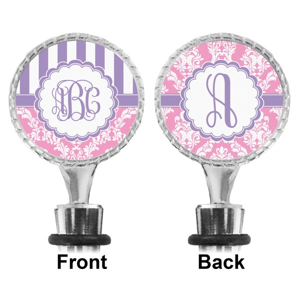 Pink & Purple Damask Bottle Stopper - Front and Back
