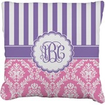 Pink & Purple Damask Faux-Linen Throw Pillow 16" (Personalized)