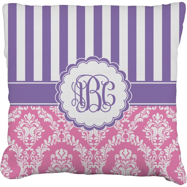 Custom Pink & Purple Damask Faux-Linen Throw Pillow 16" (Personalized)