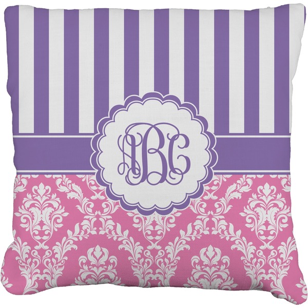 Custom Pink & Purple Damask Faux-Linen Throw Pillow 18" (Personalized)