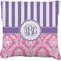 Pink & Purple Damask Faux-Linen Throw Pillow 20" (Personalized)