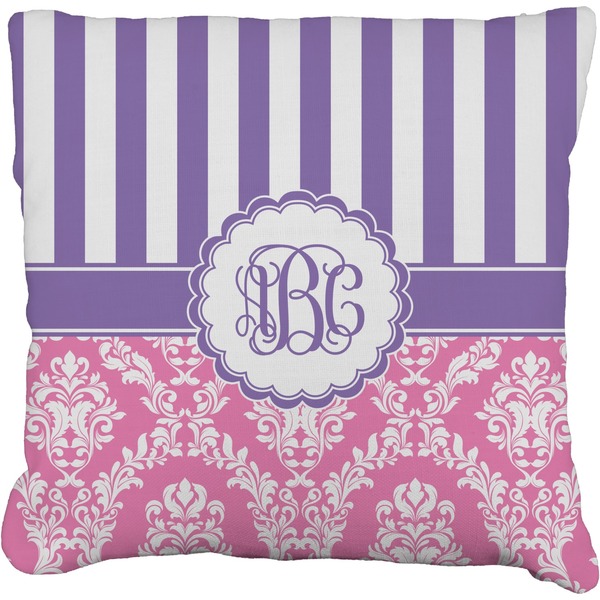 Custom Pink & Purple Damask Faux-Linen Throw Pillow 20" (Personalized)