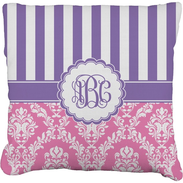 Custom Pink & Purple Damask Faux-Linen Throw Pillow 20" (Personalized)