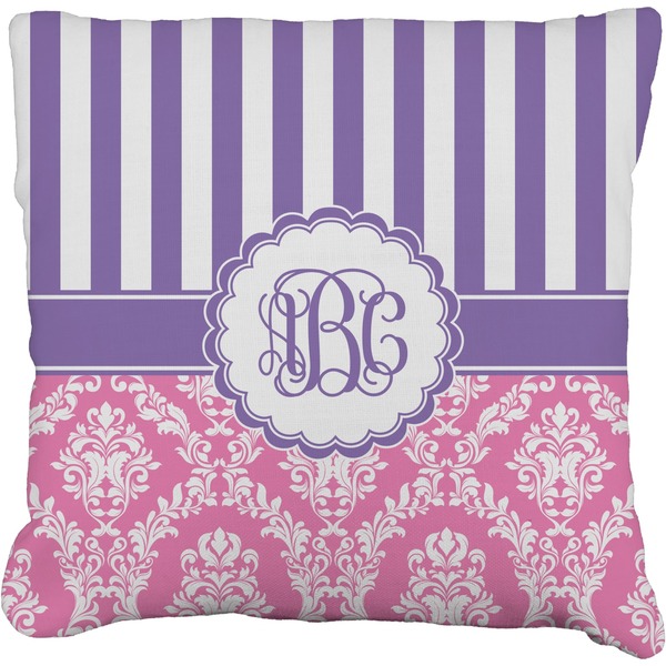 Custom Pink & Purple Damask Faux-Linen Throw Pillow 26" (Personalized)