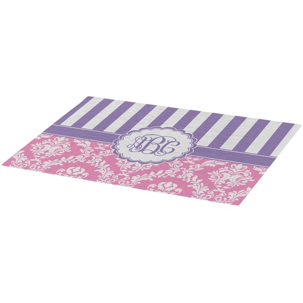 Pink & Purple Damask Burlap Placemat (Angle View)
