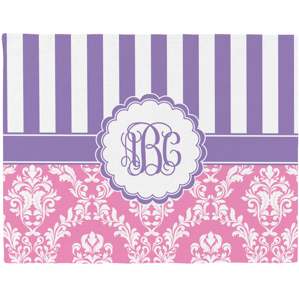 Custom Pink & Purple Damask Woven Fabric Placemat - Twill w/ Monogram