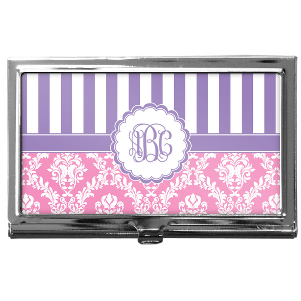 Custom Pink & Purple Damask Business Card Case