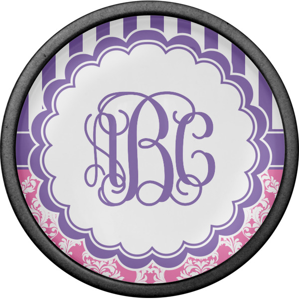 Pink & Purple Damask Cabinet Knob - Black - Front