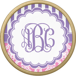 Pink & Purple Damask Cabinet Knob - Gold (Personalized)