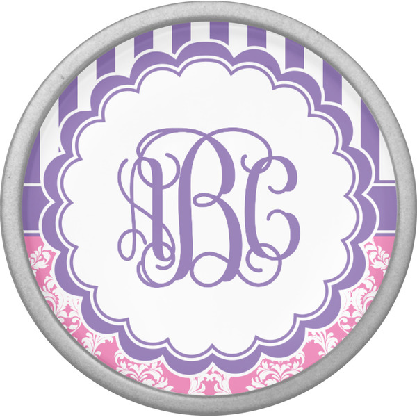 Pink & Purple Damask Cabinet Knob - Nickel - Front