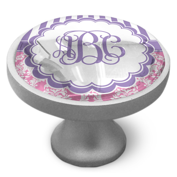 Custom Pink & Purple Damask Cabinet Knob (Personalized)
