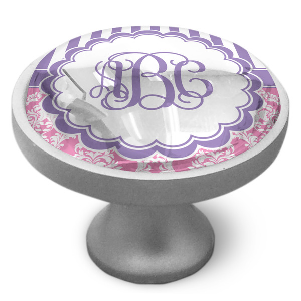 Pink & Purple Damask Cabinet Knob - Nickel - Side