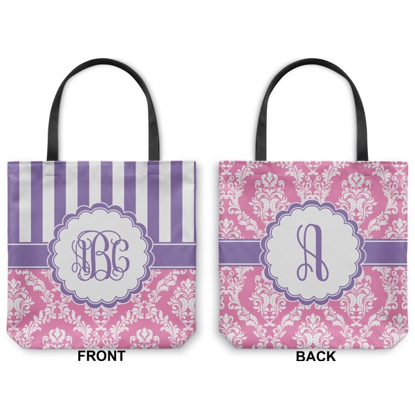 Pink & Purple Damask Canvas Tote - Front and Back