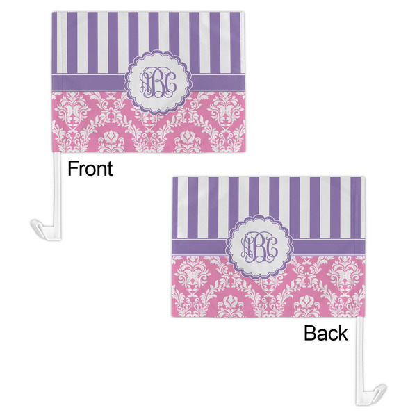 Pink & Purple Damask Car Flag - 11" x 8" - Front & Back View