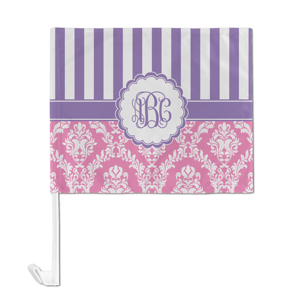 Pink & Purple Damask Car Flag - Large - FRONT