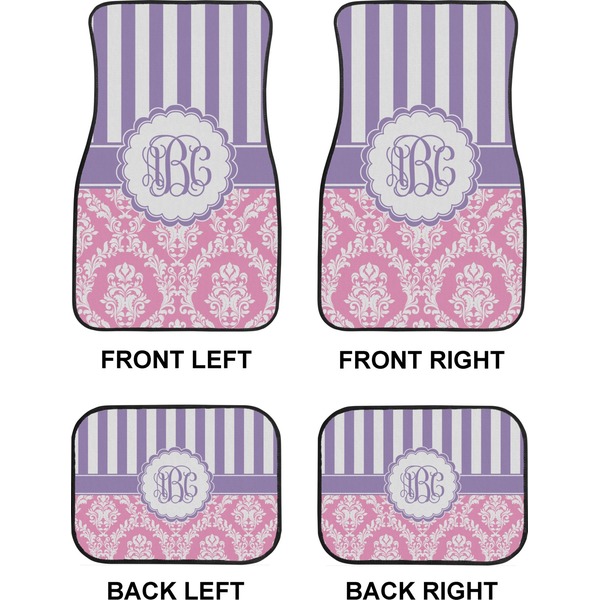 Pink & Purple Damask Car Floor Mats Set (2F + 2B)