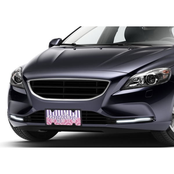 Pink & Purple Damask Car License Plate Lifestyle