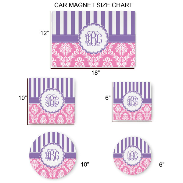 Pink & Purple Damask Car Magnets - SIZE CHART