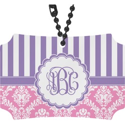 Pink & Purple Damask Rear View Mirror Ornament (Personalized)