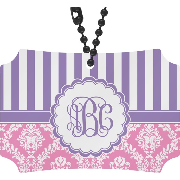 Custom Pink & Purple Damask Rear View Mirror Ornament (Personalized)