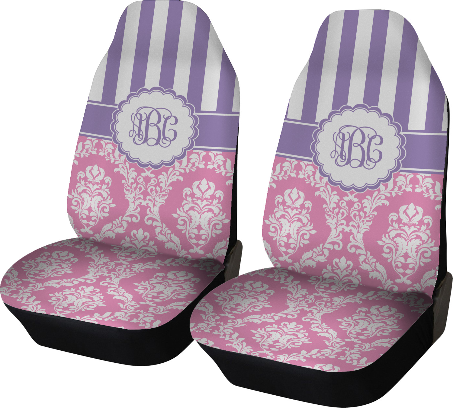 Pink & Purple Damask Car Seat Covers (Set of Two) (Personalized