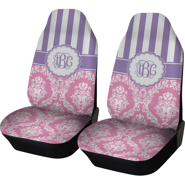 Custom Pink & Purple Damask Car Seat Covers (Set of Two) (Personalized)