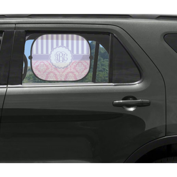 Pink & Purple Damask Car Sun Shade Black - In Car Window