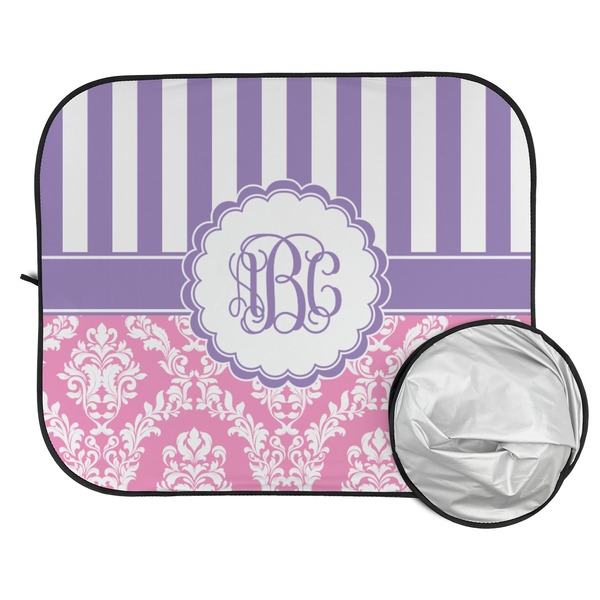 Pink & Purple Damask Car Sun Shades - FOLDED & UNFOLDED