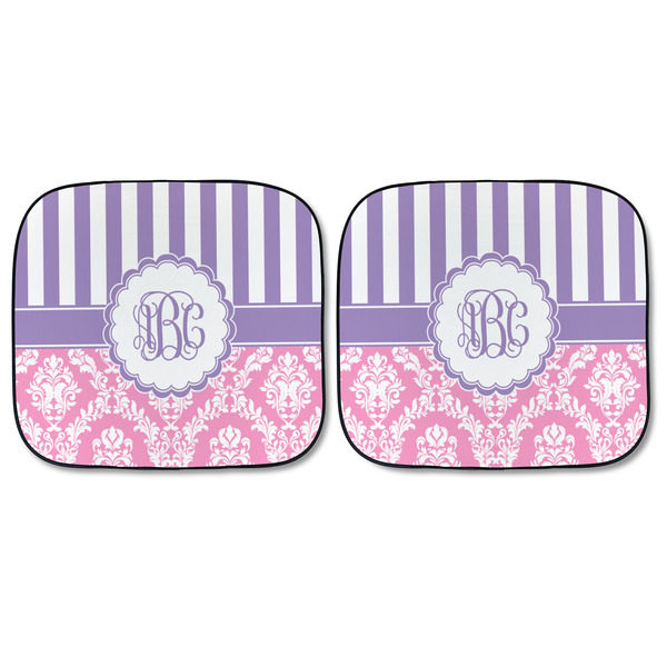 Pink & Purple Damask Car Sun Shades - FRONT