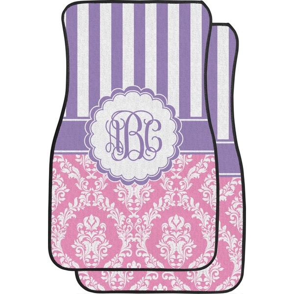 Custom Pink & Purple Damask Car Floor Mats (Front Seat) (Personalized)