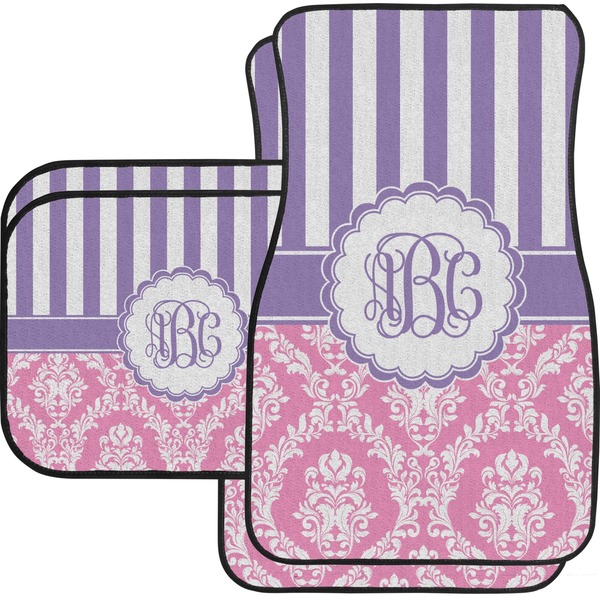 Custom Pink & Purple Damask Car Floor Mats Set - 2 Front & 2 Back (Personalized)