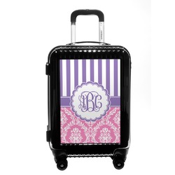 Pink & Purple Damask Carry On Hard Shell Suitcase (Personalized)