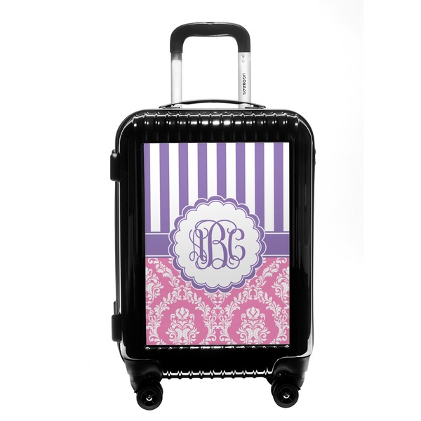 Custom Pink & Purple Damask Carry On Hard Shell Suitcase (Personalized)