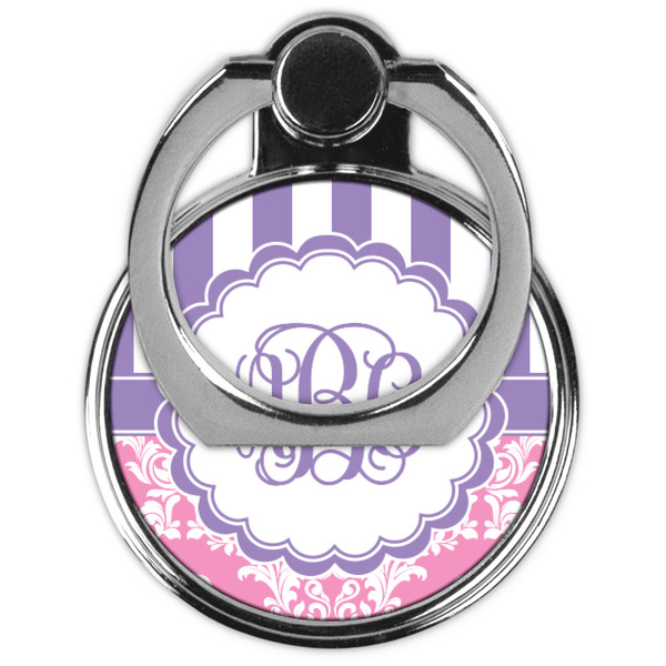 Pink & Purple Damask Cell Phone Ring Stand & Holder - Front (Collapsed)