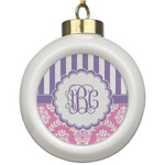 Pink & Purple Damask Ceramic Ball Ornament (Personalized)