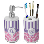 Pink & Purple Damask Ceramic Bathroom Accessories Set (Personalized)