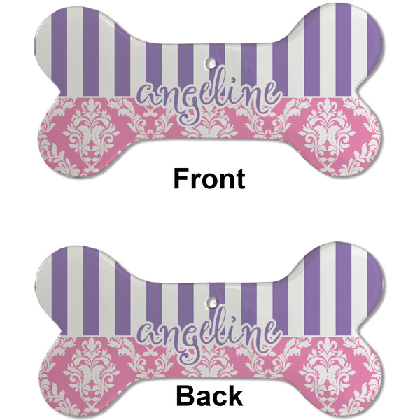 Pink & Purple Damask Ceramic Flat Ornament - Bone Front & Back (APPROVAL)