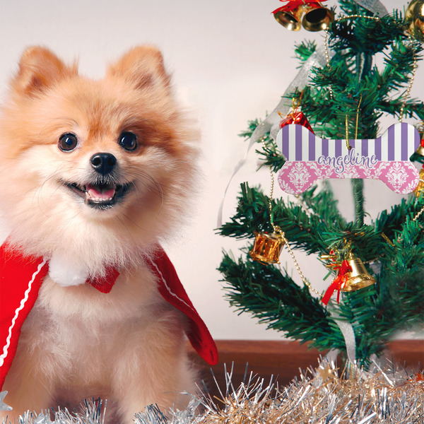 Pink & Purple Damask Ceramic Flat Ornament - Bone (LIFESTYLE)