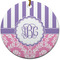 Pink & Purple Damask Ceramic Flat Ornament - Circle (Front)