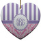 Pink & Purple Damask Ceramic Flat Ornament - Heart (Front)