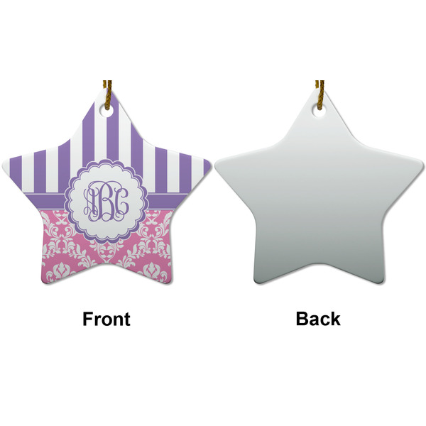 Pink & Purple Damask Ceramic Flat Ornament - Star Front & Back (APPROVAL)