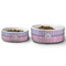 Pink & Purple Damask Ceramic Dog Bowls - Size Comparison