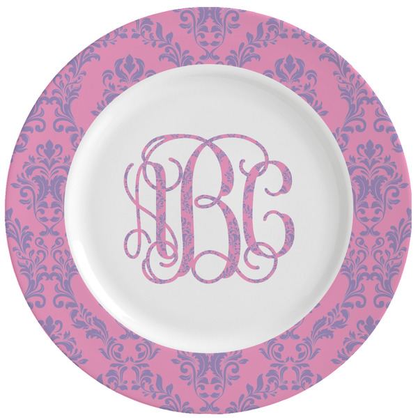 Custom Pink & Purple Damask Ceramic Dinner Plates (Set of 4) (Personalized)