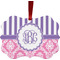 Pink & Purple Damask Metal Frame Ornament - Double Sided w/ Monogram