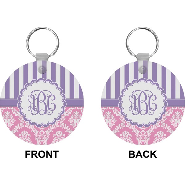 Pink & Purple Damask Circle Keychain (Front + Back)