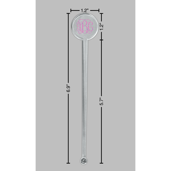 Pink & Purple Damask Clear Plastic 7" Stir Stick - Round - Dimensions