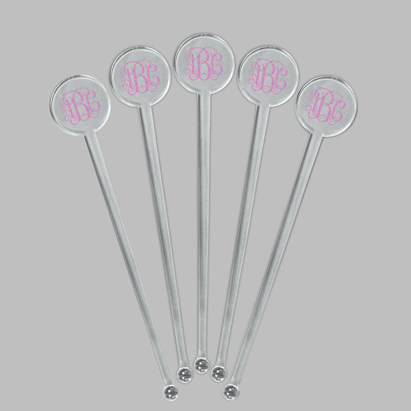 Pink & Purple Damask Clear Plastic 7" Stir Stick - Round - Fan View