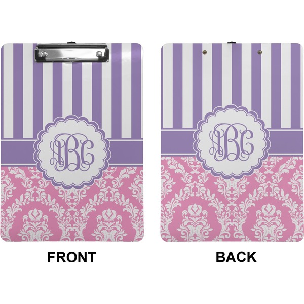 Pink & Purple Damask Clipboard (Letter) (Front + Back)