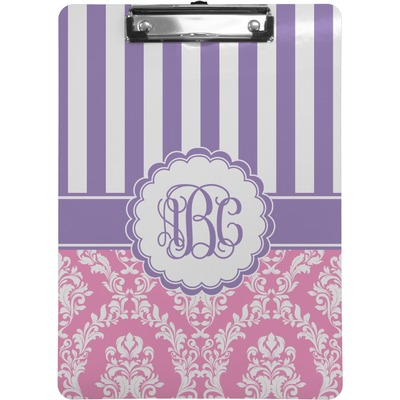 Pink & Purple Damask Clipboard (Letter Size) (Personalized)
